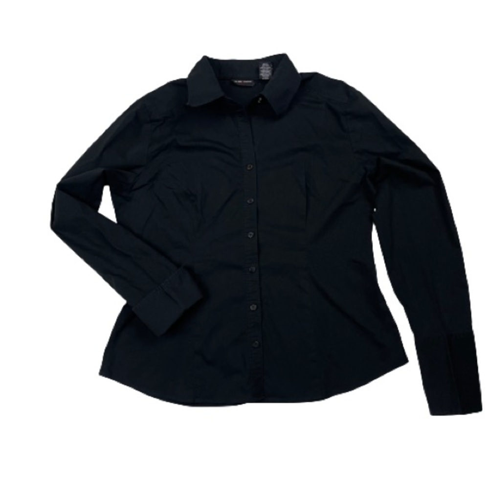 New York & Company Button Up V-Neck Black Dress Shirt Women’s Size XL